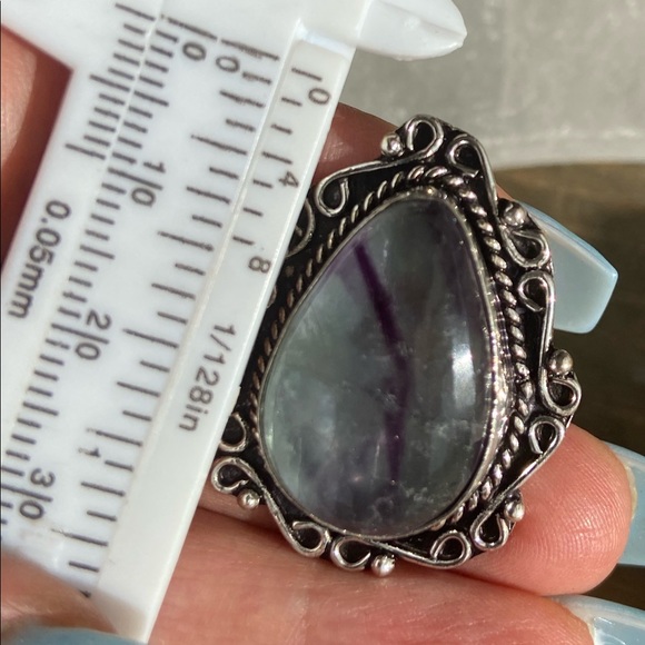 HUGE FLUORITE STERLING SILVER RING - Picture 12 of 12